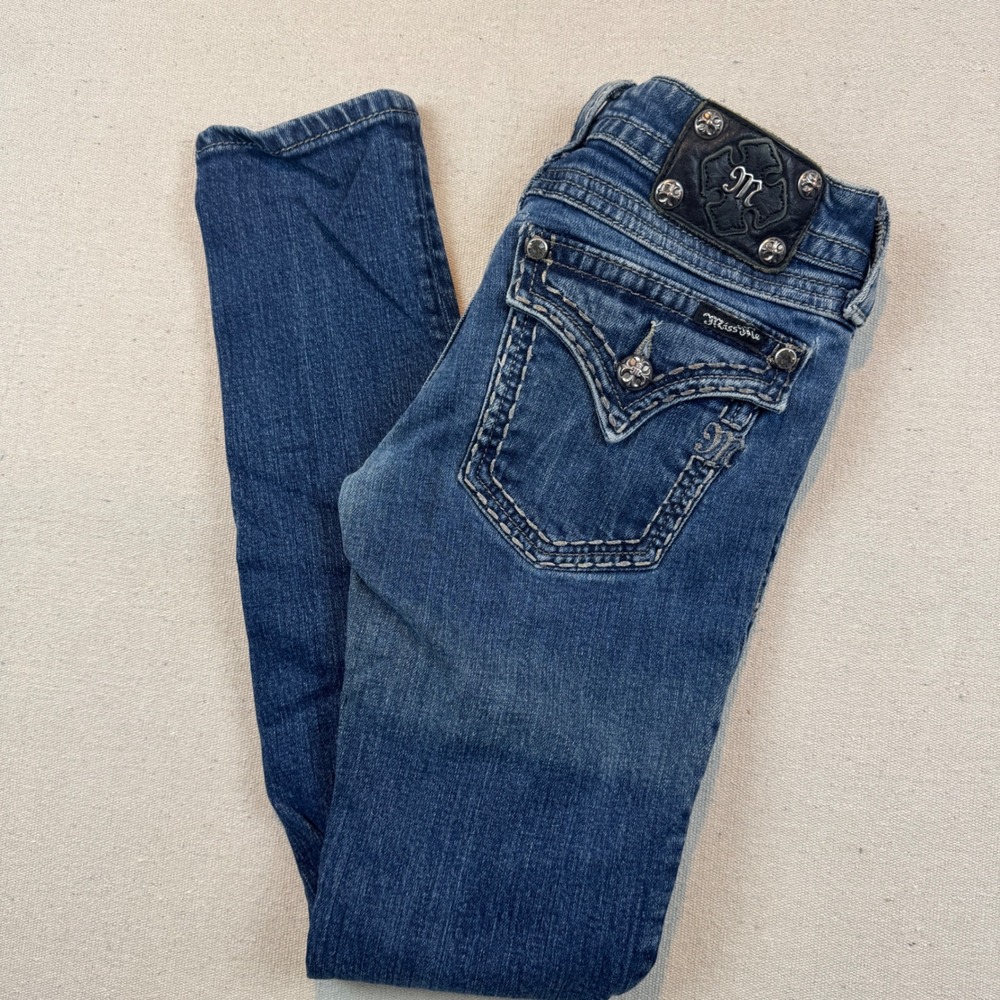 Miss Me 26 Skinny Jeans Womens Blue Medium Wash Flap Pocket JE5179SR